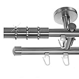 BASIT® Innenlauf Gardinenstange Edelstahl Look 16mm Deckenträger 2-läufig modern Kristall D80 E25 E17, Länge:200 cm