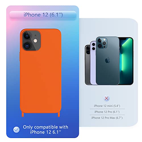 Image of Compatible with iPhone 12 Case with Lanyard Crossbody iPhone Case with Strap Adjustable Shockproof Drop Protection Silicone Phone Cover for iPhone 12 6.1'' Neon Orange