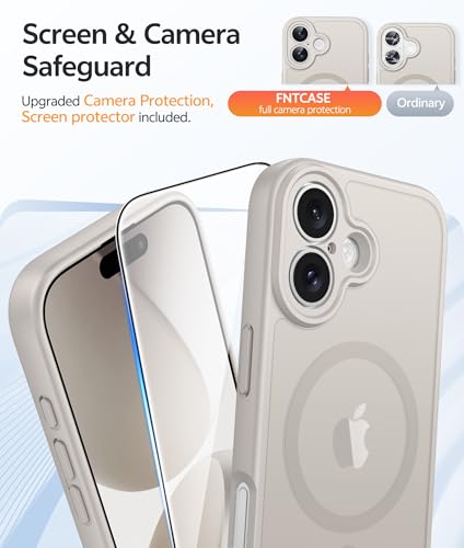Image of FNTCASE for iPhone 17 Case: [Compatible with Magsafe] Translucent Matte Cases with [Full Camera Protection] [Screen Protector] Military Grade Shockproof Protective Phone Cover - Off White