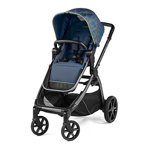 Peg Perego Ypsi – Compact Single to Double Stroller – Compatible with All Primo Viaggio 4-35 Infant Car Seats & Ypsi Bassinets - Made in Italy - New Life (Blue) Innovative Eco-Sustainable Fabric