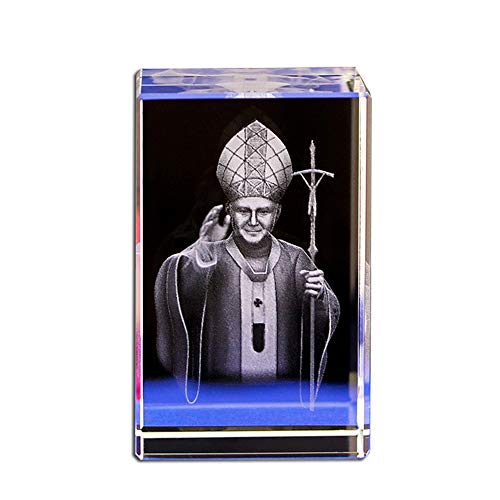 Estatua de cristal grabado con láser 3D de San Juan Pablo II, elegante arte de cubo de cristal para decoración del hogar y decoración de capilla de iglesia, regalo religioso único