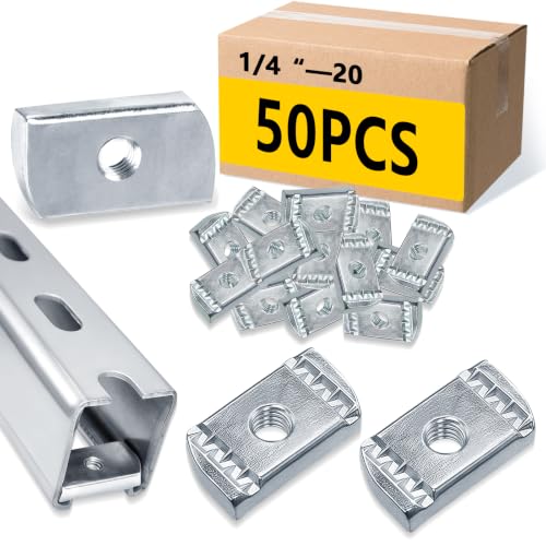 Image of SIHAI 50 Pcs 1 /4-20 inch Strut Channel Nuts, Long Spring Nuts with Zinc Electroplate Finish, for Use with Standard 1 5 /8 inch Unistrut Channels
