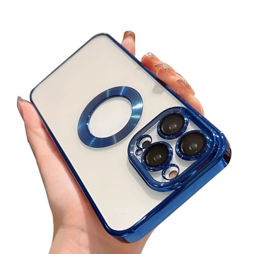 Image of mobistyle Compatible with iPhone 13 Pro, Electroplating Logo Cut View, Full Body & Camera Lens Protection, Transparent Silicone Case, Only Compatible iPhone 13 Pro, Blue