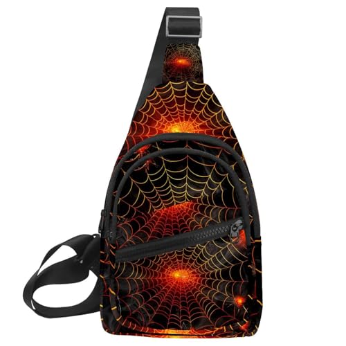 Sac à dos à bandoulière en toile d'araignée orange pour Halloween et randonnée réglable