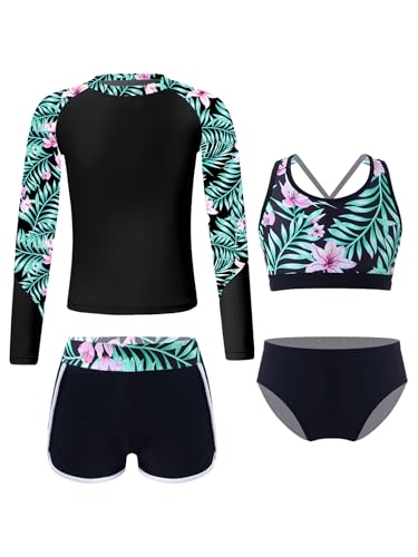 Maillot de Bain Anti-UV Filles 4 Pièces avec Veste de Protection Solaire pour la Plage