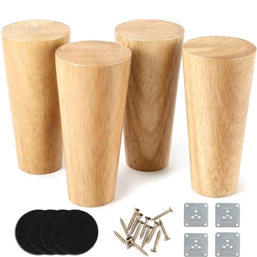 AKOLAFE 4 Stück Möbelfüße Holz 10cm Sofa Füße Holz möbelfüße Eiche Robuste Möbelfuß Rund Möbelbeine Mit Montageplatten Und Schrauben Schwerlaste Schrankfüße Für Sofa Bett Schrank