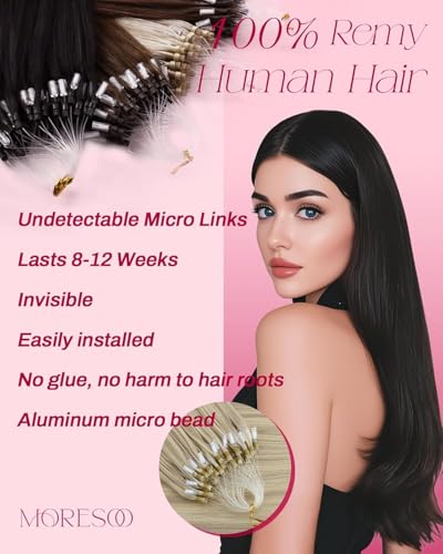 Image of Moresoo Micro Bead Hair Extensions Real Human Hair, Ash Blonde Highlight | 22 inch, 50g 50 strands, micro bead compatible, icy blonde dimension, long hairstyles, photoshoots, glam styling