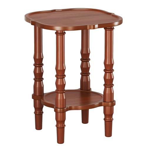 PlushVibes Solid Wood End Table Living Room - 21.7" H Small Narrow Square End Table Wooden, Dark Real Wood Vintage Antique Brown Side Bedside Table Nightstand for Small Spaces with Open Storage Shelf