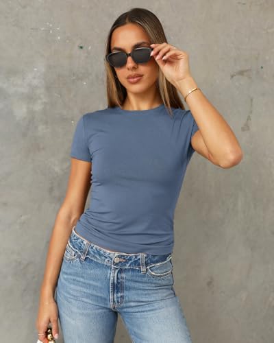 Image of Abardsion Women's Casual Basic Slim Fit T Shirts | Summer Clothes 2026 Going Out Crop Tops Short Sleeve Crew Neck Ladies Tees