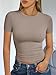 Trendy Queen Womens Short Sleeve T Shirts Summer 2026 Crop Tops Basic Slim Fit Gym Workout Y2k Clothes Taupe M