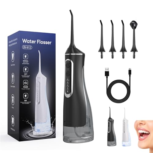 Hydropulse Pro – Portable Water Flosser with 4 Modes & 4 Tips, 1,800 Water Bursts/Min, 320ml Large Tank, 360° Rotating Nozzle, Ipx7 Waterproof for Adults Teeth Cleaning Home, Travel (Black)
