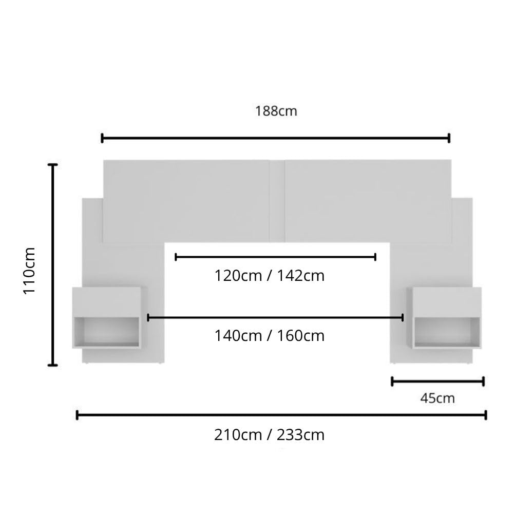 Buyqualia Cabecero con mesitas integradas en Blanco 160x92x18cm - Conjunto de Dormitorio Moderno y Funcional
