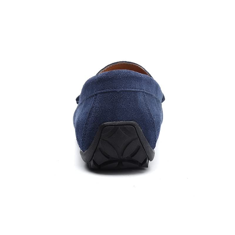 Men's Loafers Shoes Genuine Leather Round Toe Stitching Details Suede Vamp Rubber Sole Penny Loafer Slip Resistant Lightweight Flexible Wedding(Deep Blue,10 M US)3