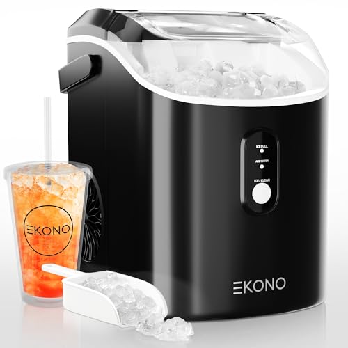 Ekono Nugget Ice Maker Countertop Sonic Ice Machine - 34 lbs/24H Pebble Ice Maker in 6-7 Min with Plastic Cup with Straw & Scoop - Countertop Ice Maker Nugget Ice for Home, Office, Bar, Party, Camping