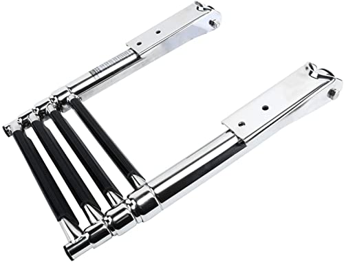 Xeternity-Made 4 Step Ladder 316 Stainless Steel Telescoping Ladder, 900 Pound Capacity For Marine Yacht/Swimming Pool With Retaining Strap #TOP4