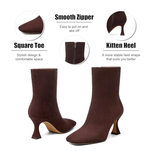 VOMIRA Ankle Boots for Women Square Toe Kitten Heel Boots3