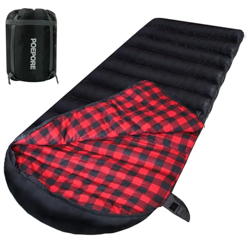 POEPORE 0 Degree Sleeping Bag 100% Cotton Flannel XXL Cold Weather Winter Oversized Sleeping Bag for Adults Camping Zero Degree Big and Tall with Compression Sack 20F