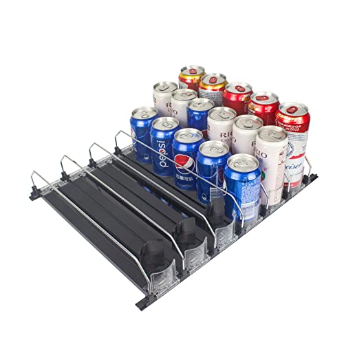 Cndse Soda Can Organizer For Refrigerator,Spring Loaded Fridge Drink Organizer,Width-Adjustable Push Rod Slide Rail Drink Dispenser For Refrigerator,Black (14.9In-6) #TOP17