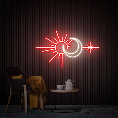 Image of Custom Sun and Moon Neon Sign for Wall Decor Personalized Sunshine Neon Decor for Bedroom Living Room Meditation Studio Boho Room Aesthetic Wall Art Decoration