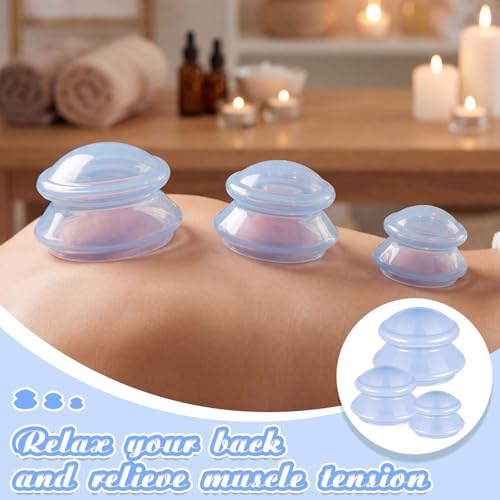 Image of TrelaCo 6 Pcs Silicone Cupping Kit for Massage Therapy,Light Blue | Cupping Cups 3 Sizes, Suction Therapy for Body Massage Myofascial, Relieves Cellulite Muscle Pain Tension, Studio Household
