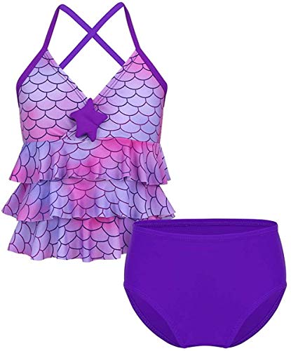 Preisvergleich Produktbild Kleidung Girls' Kinderzweiteiler Meerjungfrau stuft Printed Tankini Badeanzug-Sommer-Strand- Tank Top mit Badehose Set, Größe: 111-12 Jahre (Color : Lake Blue, Size : 5-6 Years)