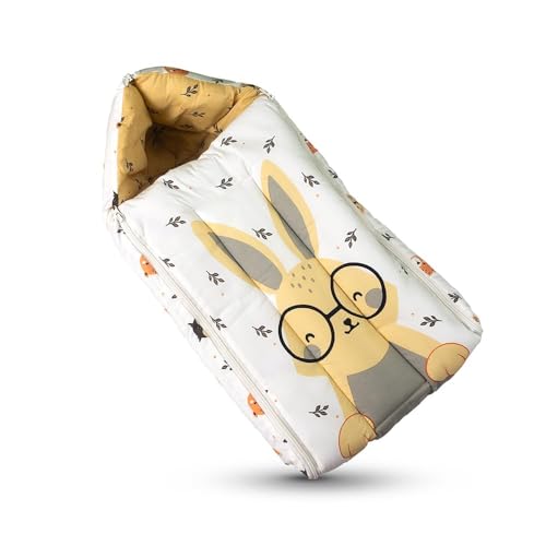 Image of Krildo 3 in 1 Baby Sleeping Bag & Carry Nest for Newborn, Portable Bamboo Cotton for 0-6 Months Infants, Holding Set, Soft & Lightweight (Honey Bunny)