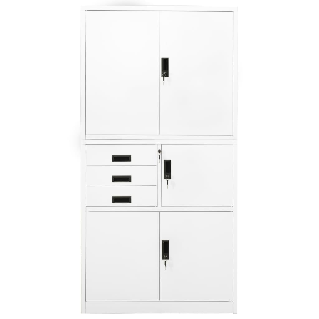 Armadio Schedario per Ufficio in Acciaio Bianco 90x40x180 cm | Organizzazione sicura nello studio o in azienda con ripiani regolabili e cassetti scorrevoli dotati di serratura.
