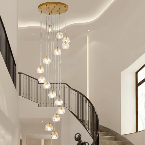 Lámpara de araña Moderna de Cristal K9 para escaleras, Ideal para techos Altos, con Altura Regulable, Incluye Bombilla G9, vestíbulos de Villas Grandes (6L 30 * 120 c