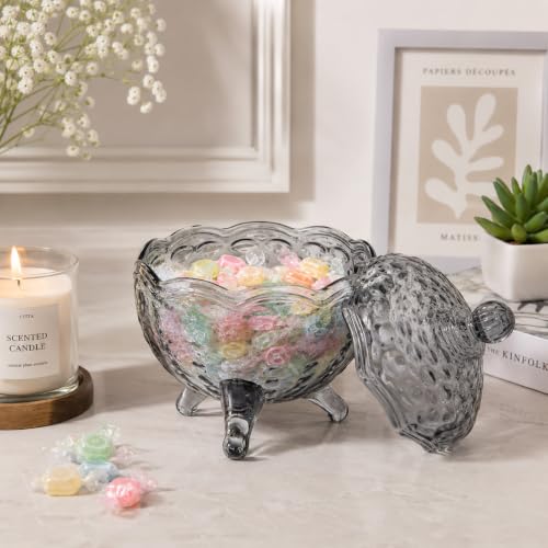 Image of bellemax Smoky Grey Glass Candy Jar with Lid | Decorative Glass Candy Storage Container | Cookie, Chocolate, Dry Fruit & Snack Jar | Kitchen Counter, Dining Table & Home Decor | Pack of 1