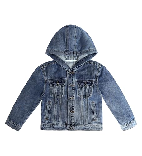 KIDSCOOL SPACE Boys Denim Jacket,Little Big Kids Simple Design Hooded Jean Coat
