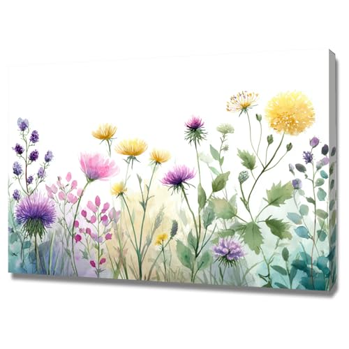 Murale botanique aquarelle 30x50cm tableau fleurs sauvages encadré salon