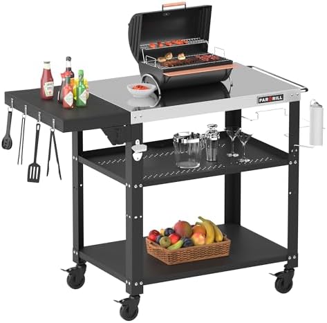 LFGB Stainless Steel Barbecue Cart with 3 Levels, Dining Cart wit...