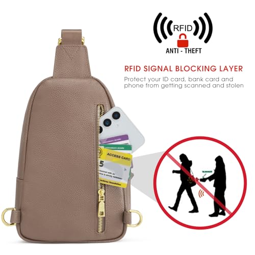 Image of Kattee Sling Bag for Women, Leather Fanny Packs Crossbody Purse, Small Chest Bag with RFID Blocking, Khaki