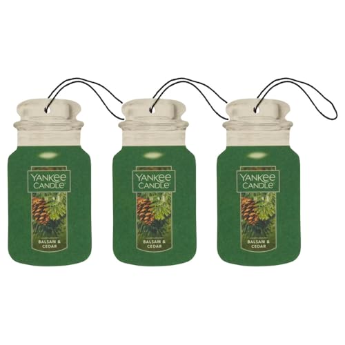 Yankee Candle Paper Car Jar Air Freshener Hanging Car Freshener Long Lasting Car Fragrance Balsam & Cedar (Pack of 3)