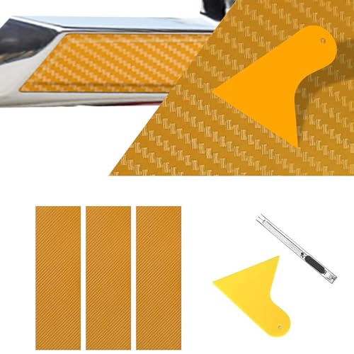Image of ramuel Compatible with Carbon Fiber Vinyl Wrap 11.8 inch x 4 inch Chevy Bowtie Emblem Sticker Wrap Kit Decal with Spatula and Cutter 3 Pcs Universal Logo Overlay (3pc Gold)