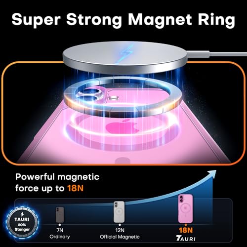 Image of TAURI for iPhone 16 Case, Compatible with MagSafe, Pink | with Screen Protector, Not-Yellowing Military-Grade Protection, Shockproof Slim Magnetic Case for iPhone 16