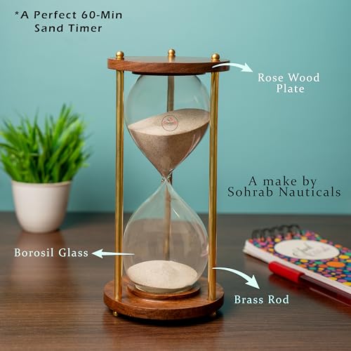 Image of 60 Minute Wooden Sand Timer Natural Sand Color 10.5x10.5x20.5cm Hourglass for Tea Making Home Kitchen Office Table Gifts for All and Kids (Pack of 1)