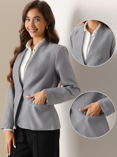 Allegra K Collarless Blazer for Women's 1 Button Business Work Suit2