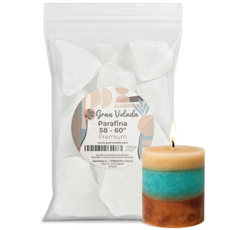 Gran Velada – Parafina 58-60º Premium 1kg | Parafina Refinada e Hidrogenada de Alta Calidad | Ideal para Velas Rústicas y Fanales con Acabado Profesional