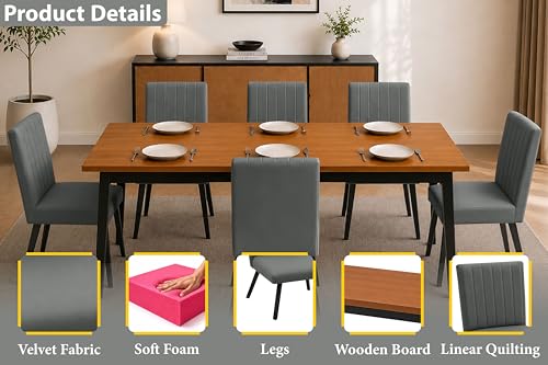 Image of Rosebell 6 Seater Dining Table Set with Cushioned Chairs | Modern Dining Table for Home, Dining Room & Kitchen | Black Metal Legs | Grey