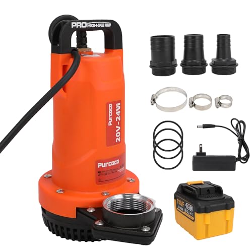 Image of 21V Battery Powered Sump Pump 1 /2 HP with 1 /1.5 /2 Inch Adapters, Automatic Submersible Water Pump Portable Sump Pump for Basement, Pool, Flood, Crawl Space, Emergency Drainage
