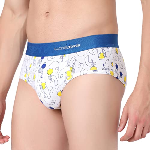 Image of Underjeans Men's Cotton Blend Briefs (UJNPBS051WHITEDKBLUE)