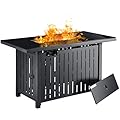 Flamaker Gas Fire Pit Table 43 inch 50000 BTU Outdoors Gas Propane Firepits with Tempered Glass Desktop, Lid & Lava Rock and Waterproof Cover for Deck, Backyard, Patio