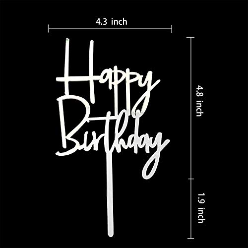 Happy Birthday Acrylic Cake Topper Party Decorations (Mirror Silver) #TOP4