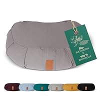 #DoYourYoga Zafu Halbmondkissen »Ganesh« mit Bio-Buchweizenschalen (KBA) waschbarer Bezug | 45 x 30 x 14 cm | Meditations-, Sitz-, Rondokissen für Yin Yoga | Dunkelgrau