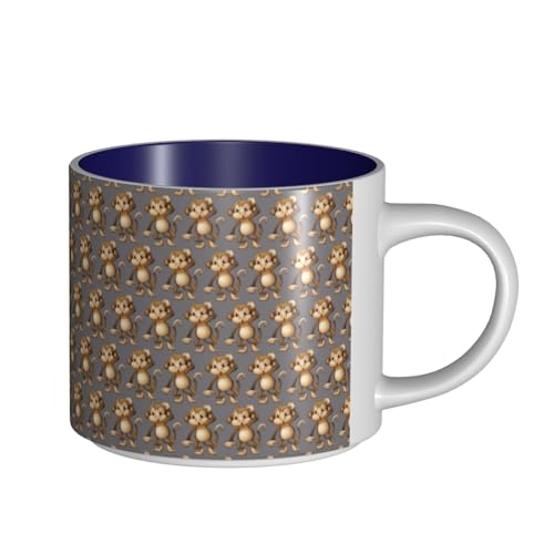 TTIGLHOH Tazas de cerámica con estampado de mono de gran capacidad, adecuadas para cafeterías, construcción resistente, parte inferior antideslizante
