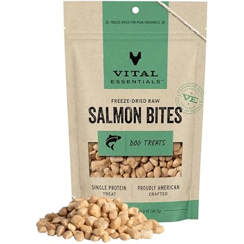 Vital Essentials Freeze Dried Raw Whole Animal Dog Treats, Salmon Bites, 5 oz | Premium Quality High Protein Training Treats | Grain Free, Gluten Free, Filler Free Cover