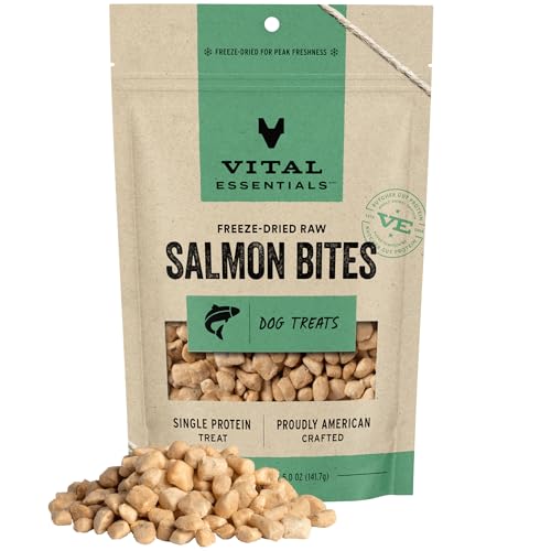 Vital Essentials Salmon Bites Dog Treats, 5 oz | Freeze-Dried Raw | Single Protein | Premium Quality Vital Essentials Salmon Bites Dog Treats, 5 oz | Freeze-Dried Raw | Single Protein | Premium Quality