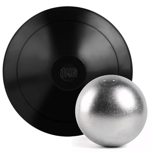 1 Pcs 4 KG (8.8lb) Shot Put and 1 Pcs 1 KG Rubber Discus for School Track and Field Discuses Iron Shot Put Shot Put Ball for Outdoor Practice Throwing