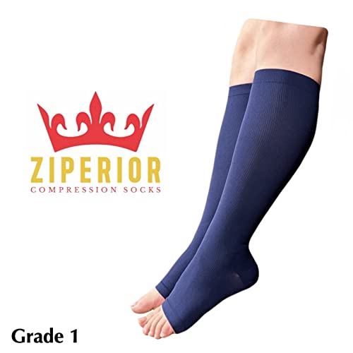 Image of Open Toe 15-20 mmHg Compression White Navy Gray Inside Leg Zipper Socks